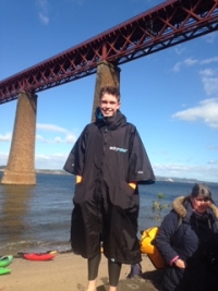 Michael Mooney swimming the Corryvreckan whirlpools, fundraising for international volunteering